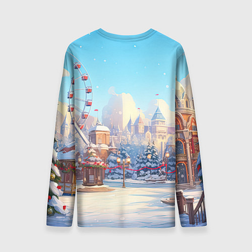 Мужской лонгслив С новым годом новогодний город / 3D-принт – фото 2