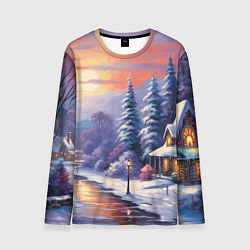 Мужской лонгслив Заснеженный новогодний лес чудес