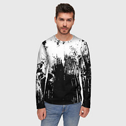 Лонгслив мужской Черно-белая абстракция гранж, цвет: 3D-принт — фото 2