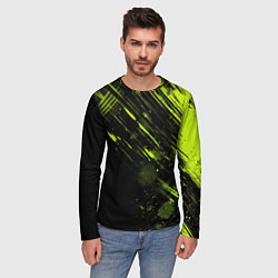 Лонгслив мужской Зеленая краска на черном фоне, цвет: 3D-принт — фото 2