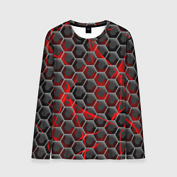 Лонгслив мужской Красные узоры шестиугольник, цвет: 3D-принт