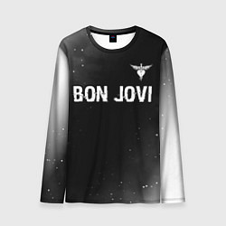 Мужской лонгслив Bon Jovi glitch на темном фоне посередине