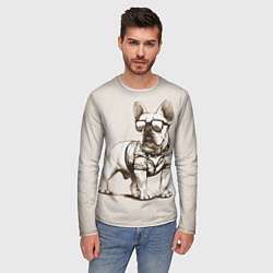 Лонгслив мужской Французский бульдог в очках и рубашке, цвет: 3D-принт — фото 2