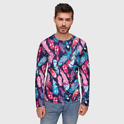 Лонгслив мужской Экзотические перья разноцветные, цвет: 3D-принт — фото 2