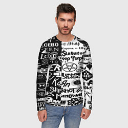 Лонгслив мужской Логотипы лучших групп черно белый, цвет: 3D-принт — фото 2