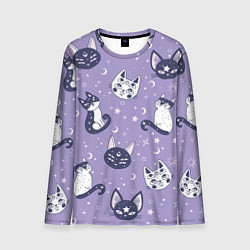 Лонгслив мужской Мистические кошечки - паттерн фиолетовый, цвет: 3D-принт