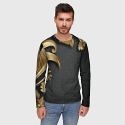 Лонгслив мужской Золотые объемные листья на сером фоне, цвет: 3D-принт — фото 2