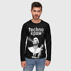 Лонгслив мужской Techno храм монашка модель позирует, цвет: 3D-принт — фото 2
