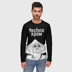 Лонгслив мужской Techno храм монашка в белом, цвет: 3D-принт — фото 2