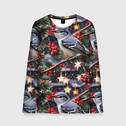 Мужской лонгслив Рождественская птица пересмешник
