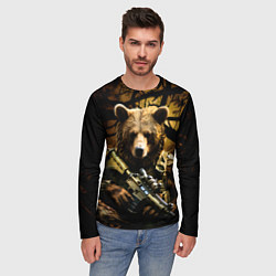 Лонгслив мужской Медведь солдат в дремучем лесу, цвет: 3D-принт — фото 2