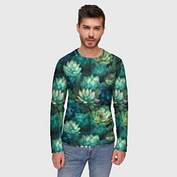 Лонгслив мужской Суккуленты акварель- паттерн, цвет: 3D-принт — фото 2