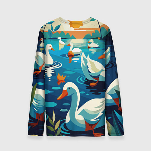 Мужской лонгслив Гуси лебеди вода / 3D-принт – фото 2
