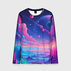 Мужской лонгслив Fantastic space landscape - neon glow