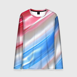 Лонгслив мужской Белые синие красные светлые полосы абстракции, цвет: 3D-принт