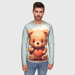 Лонгслив мужской Медвежонок с сердечком 14 февраля, цвет: 3D-принт — фото 2