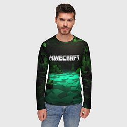 Лонгслив мужской Minecraft logo зеленый яркий мир, цвет: 3D-принт — фото 2