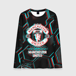 Мужской лонгслив Manchester United FC в стиле glitch на темном фоне