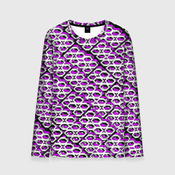 Лонгслив мужской Фиолетово-белый узор на чёрном фоне, цвет: 3D-принт