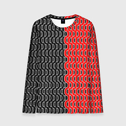 Лонгслив мужской Чёрно-красный паттерн с белой обводкой, цвет: 3D-принт