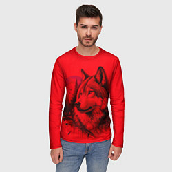 Лонгслив мужской Рисунок волка на красном, цвет: 3D-принт — фото 2