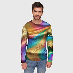 Лонгслив мужской Жидкий радужный металл, цвет: 3D-принт — фото 2
