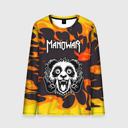 Лонгслив мужской Manowar рок панда и огонь, цвет: 3D-принт