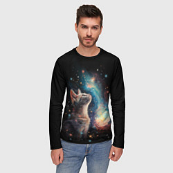 Лонгслив мужской Котик смотрит на небо космоса, цвет: 3D-принт — фото 2