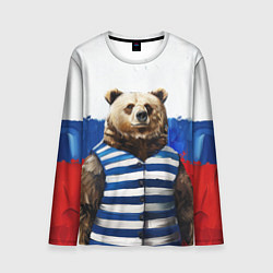 Мужской лонгслив Медведь и флаг России