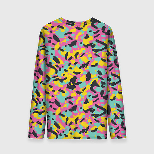 Мужской лонгслив Пиксельный камуфляжный паттерн в неоновых цветах / 3D-принт – фото 2