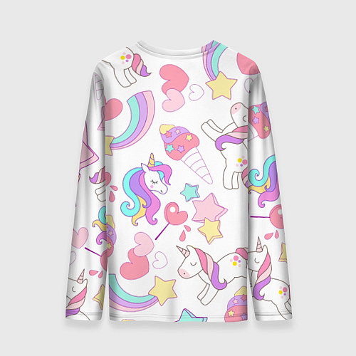 Мужской лонгслив Единорог мороженое радуга и звездочки / 3D-принт – фото 2