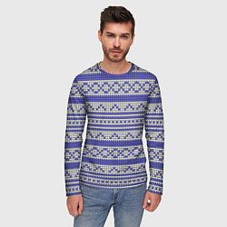 Лонгслив мужской Вязанный бело-синий орнамент, цвет: 3D-принт — фото 2