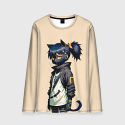 Лонгслив мужской Прикольная чёрная кошечка - нейросеть, цвет: 3D-принт