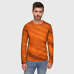 Лонгслив мужской Тёмный оранжевый полосами, цвет: 3D-принт — фото 2