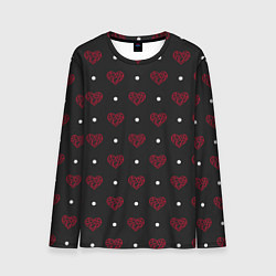 Лонгслив мужской Красные сердечки и белые точки на черном, цвет: 3D-принт