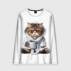 Мужской лонгслив Котик в халате и кофе