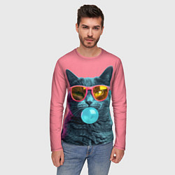Лонгслив мужской Кот надувает жвачку, цвет: 3D-принт — фото 2