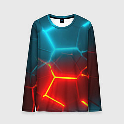 Мужской лонгслив Голубые и красные неоновые плиты в разломе