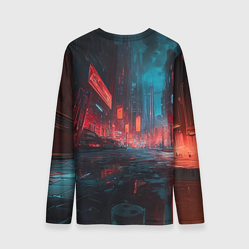 Мужской лонгслив Автомобиль в неоновом городе / 3D-принт – фото 2