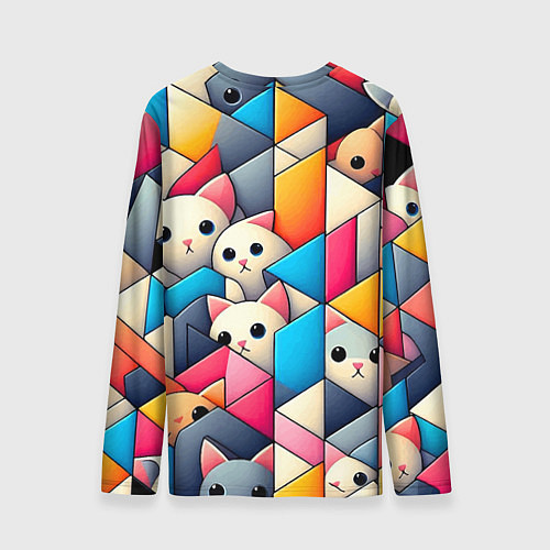 Мужской лонгслив Geometric pattern with kittens - ai art / 3D-принт – фото 2