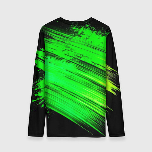 Мужской лонгслив Самурай яркий зеленый фон / 3D-принт – фото 2