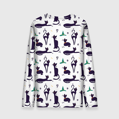 Мужской лонгслив Узор из черных магических кошек / 3D-принт – фото 2
