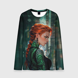 Лонгслив мужской Рыжая девушка с неоновыми татуировками, цвет: 3D-принт