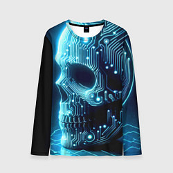Мужской лонгслив Cyber neon skull - ai art с дорожками на плате