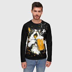 Лонгслив мужской Кот поет под пиво, цвет: 3D-принт — фото 2