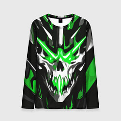 Лонгслив мужской Абстрактный белый череп и зелёные полосы, цвет: 3D-принт