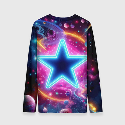 Мужской лонгслив Звезда в неоновом космосе - нейроарт / 3D-принт – фото 2