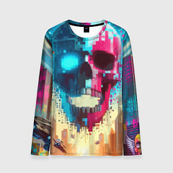 Мужской лонгслив Cool vanguard neon cyber skull - ai art