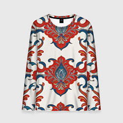 Лонгслив мужской Узор красно-синий на белом фоне, цвет: 3D-принт