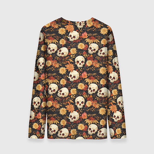 Мужской лонгслив Черепа и цветы - паттерн / 3D-принт – фото 2